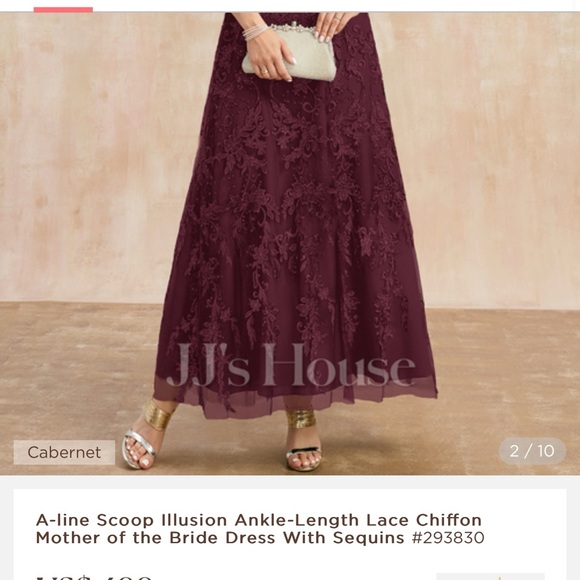 A-line Scoop Illusion Ankle-Length Lace Chiffon Mother of the Bride Dress - Picture 2 of 7